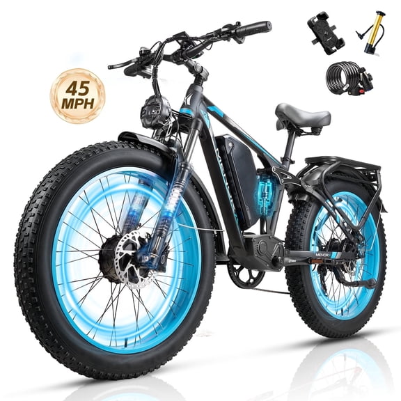 7000W Dual Motor Electric Bike, 26"x4" Fat Tire E-Bike with 60V 25Ah Battery, up to 45 MPH & 105-Mile Rang, Full Suspension