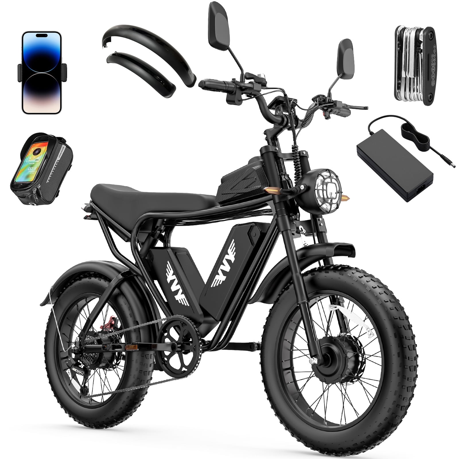 Dual Motor Electric Bike for Adults, Peak 3000W 52V 40AH Dual Battery,Up to 180 Miles Electric Motorcycle, 20" Fat Tire Mountain Bike UL2849
