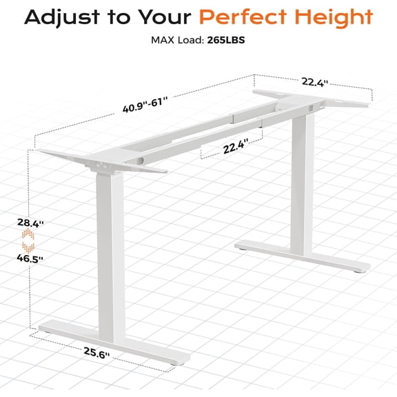 Dual Motor Electric Standing Desk Frame, Sit Stand  Desk Leg for 47.2 to 86.6 Desktop, Computer Desk Leg with  Tray, 3 Memory Height Presets, 2 Hooks, White Frame Only