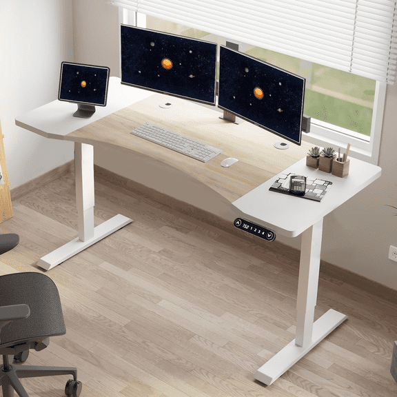 Dual Motor Height Adjustable Standing Desk 63 x 30''Computer Desk Sit Stand Desk Oak Finish