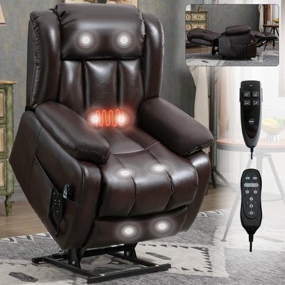 Dual Motor Infinite Position Up to 350 LBS Electric Brown Power Lift Recliner Chair
