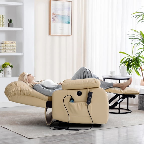 AHOMELI Dual Motor Real Leather Living Power Remotes Adjustable And Backrest Recliner Chair, Beige