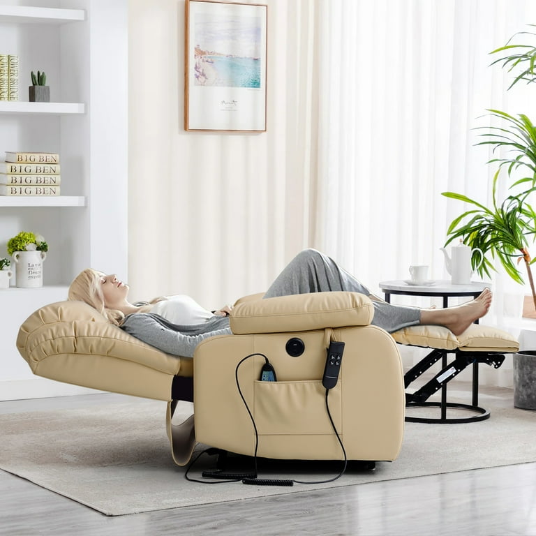 Electric Dual Motor Power Lift Recliner Chair for Elderly Lay Flat Massage Heating Real Leather Walmart