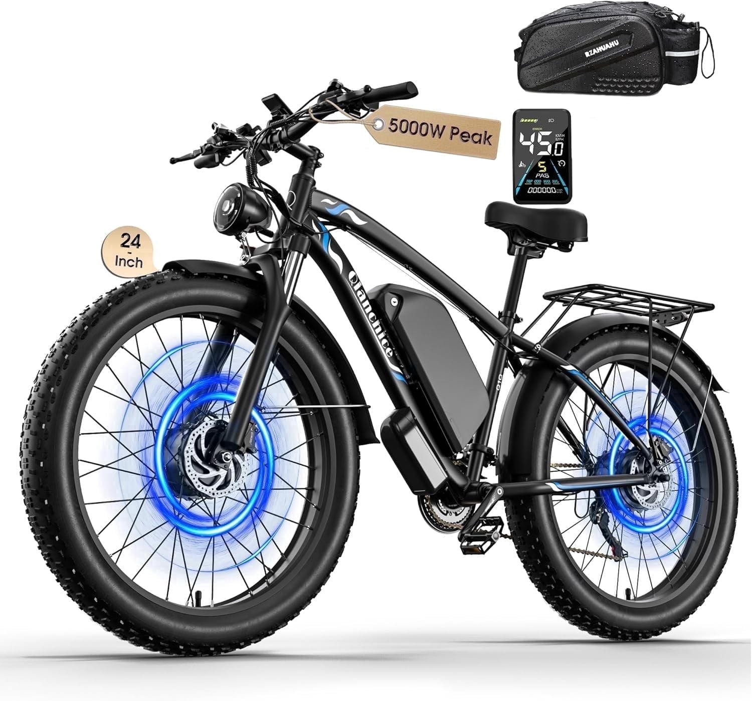 Dual Motor Peak 5000W Electric Bike for Adults Men Women 40-45MPH 100 Miles, 52V 34AH Long Range Ebike, Fat Tire 24Inch, Commuter Electric Bicycles Ebike, Hydraulic Disc Brake