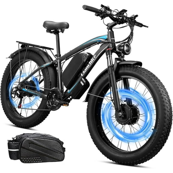 Dual Motor Peak 5000W Electric Bike for Men Women Adults 40-45MPH 100 Miles, 52V 36AH Long Range Ebike, Fat Tire 26Inch, Commuter Electric Bicycles Ebike, Hydraulic Disc Brake