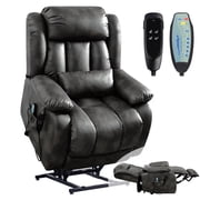 Dual Motor Power Lift Recliner Chair for Elderly, Infinite Position Lay Flat Lift Chair with Heat and Massage, Extended Footrest, USB Ports, Lumbar Pillow, Cup Holders, Sliver Grey