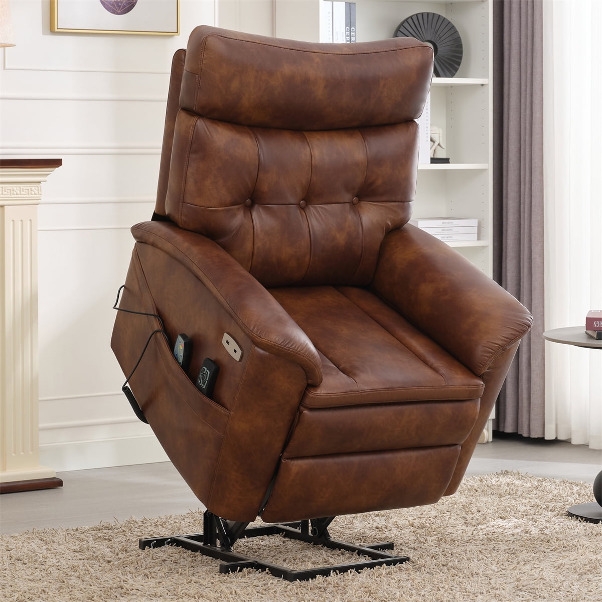 Dual Motor Power Lift Recliner Chair for Elderly, Lay Flat Leather Lift ...