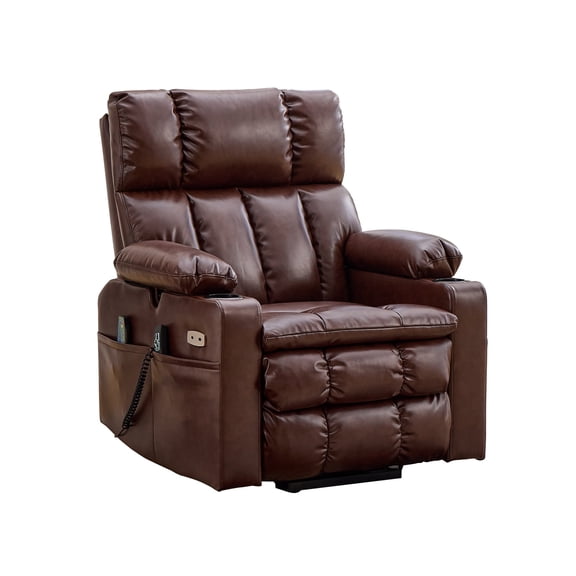 Rhevoy Adult Breathable Leather Living Room Power Lift and Massage and Heat Recliners, Brown