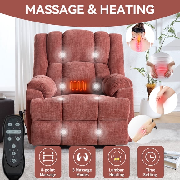 Dual Motor Power Lift Recliner Chair with Heat Massage, Infinite Positions, 350 LB Capacity, Remote Control, Medium-Firm Chenille, for Elderly, Recovery, Gift for Parents, Red