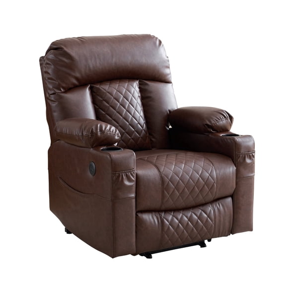 Dual Motor Power Lift Recliner Chair with Massage and Heat for Elderly, Leather Lift Recliners with Extented Footrest, Infinite Position Lift Chair with Cup Holder, USB & Type C Ports,Brown
