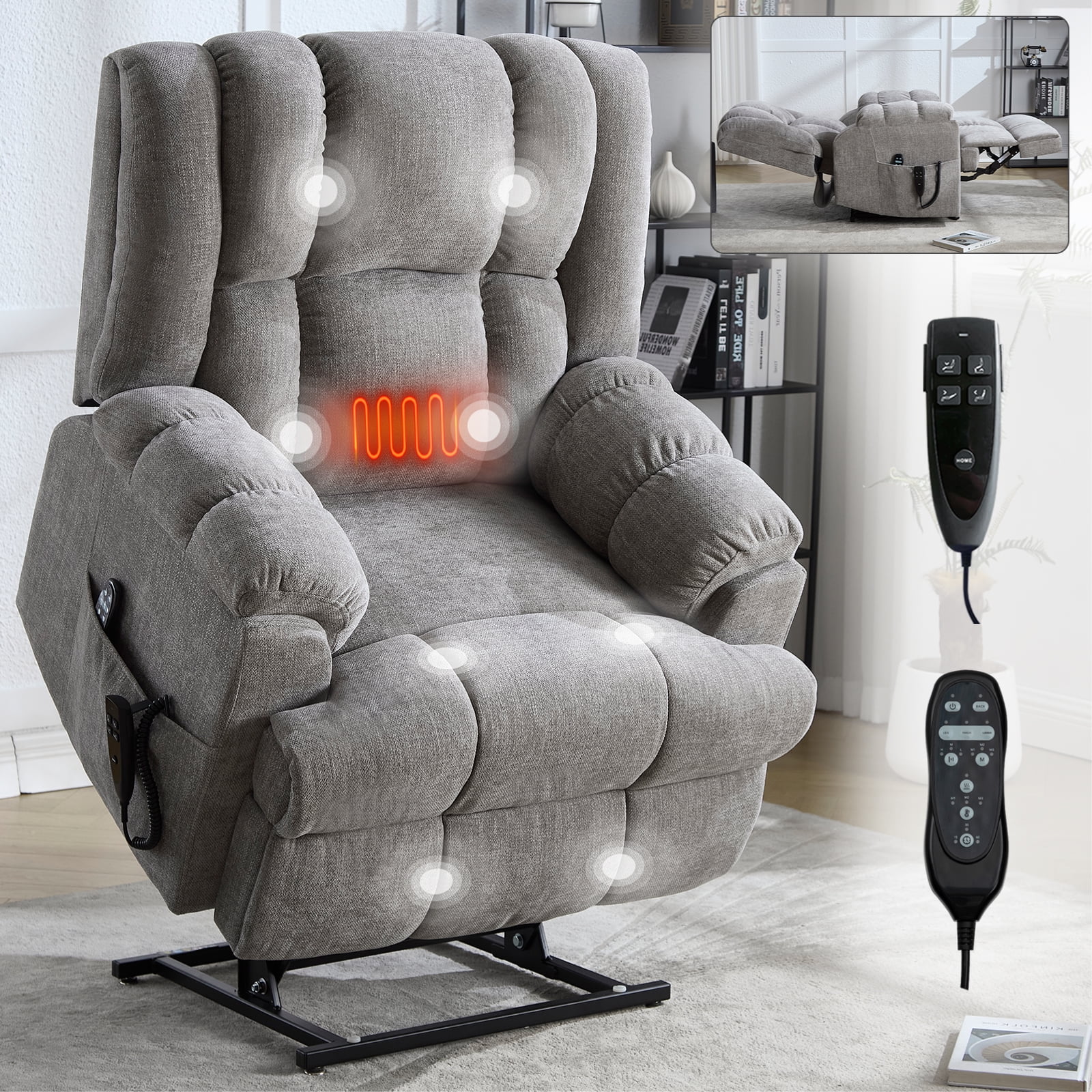 Dual Motor Power Lift Recliner Chair with Massage and Heat, Electric ...
