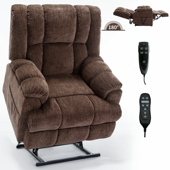 Dual Motor Power Lift Recliner Chair with Massage and Heat for Elderly People, Infinite Position,Power-Remote, Medium-Firm and Heavy Duty, Brown