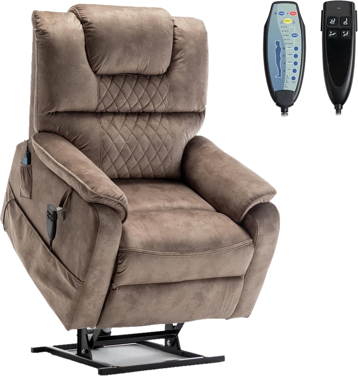 Dual Motor Power Recliner Chair Sofa, Lift Chair Lay Flat Recliners Chairs for Elderly Adults, Brown Velvet Recliners with Massage and Heat, Living Room Chair