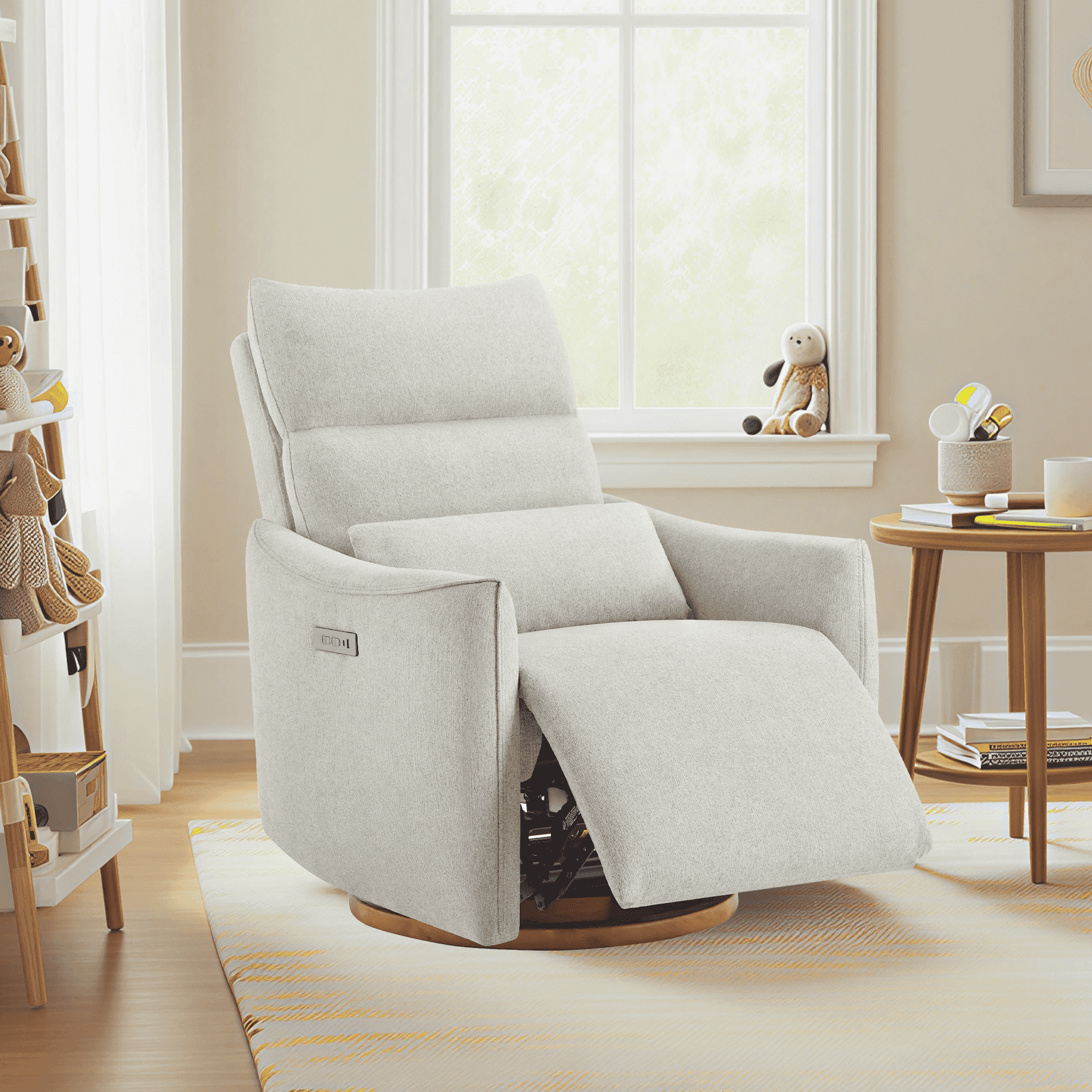 Spruce & Spring Dual-Motor Power Swivel Recliner with Lumbar Pillow for Nursery & Living Room, Dove Gray