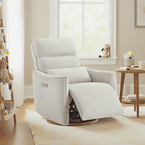 Spruce & Spring Dual-Motor Power Swivel Recliner with Lumbar Pillow for Nursery & Living Room, Dove Gray