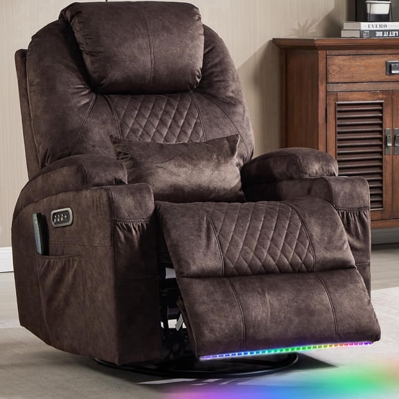 Dual Motor Power Swivel Rocker Recliner Chair with Heat and Massage,Electric Glider Rocking Chairs for Nursery,Theater Seating with LED Lights, USB A/USB C Ports for Living Room
