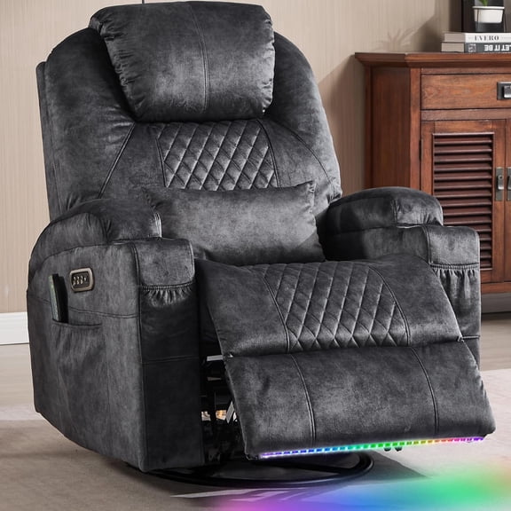 Dual Motor Power Swivel Rocker Recliner Chair with Heat and Massage,Electric Glider Rocking Chairs for Nursery,Theater Seating with LED Lights, USB A/USB C Ports for Living Room