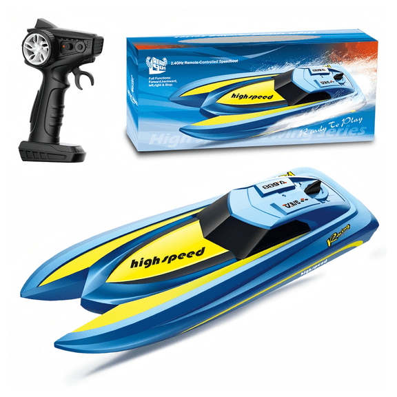 Dual Motor RC Boat, 2.4GHz Waterproof Speed Boat, >8 KM/H, USB Rechargeable, Long Range Anti-Interference Remote Control Boat for Lakes & Pools, Ideal Gift for All Ages Blue