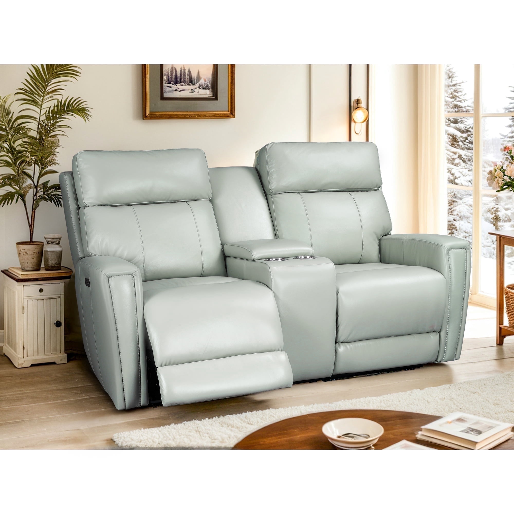 Dual-Power Reclining Sofa 72" Genuine Leather Power Zero Gravity ...