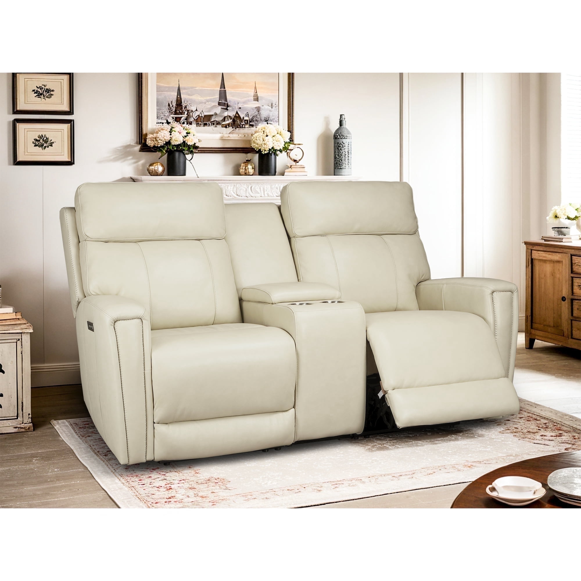 Dual-Power Reclining Sofa 72" Genuine Leather Power Zero Gravity ...