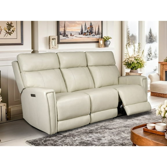 Dual-Power Reclining Sofa 82" Genuine Leather Power Zero Gravity Reclining Sofa with Powered Adjustable Headrest, USB&USB-C Port