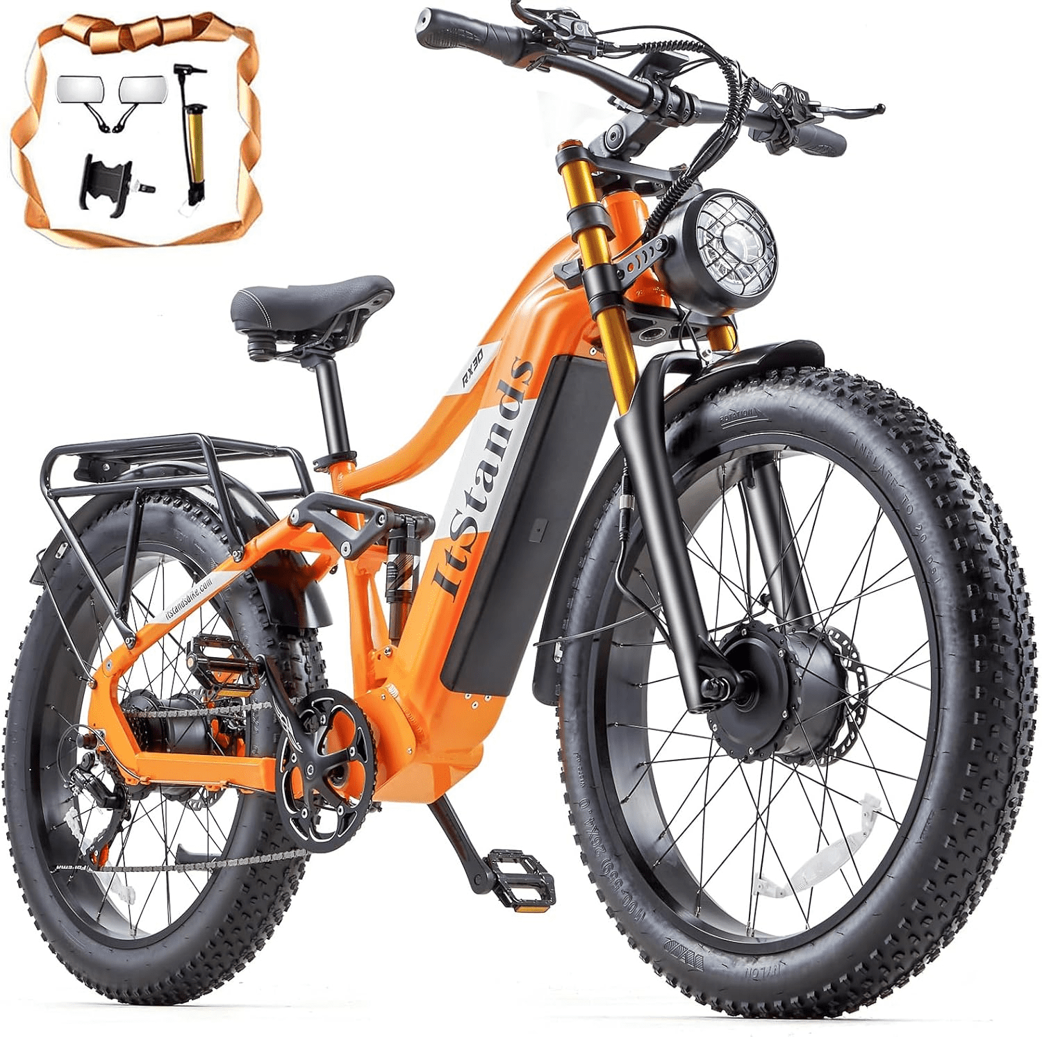 Dual Motors 2000W Electric Bike for Adult 48V 30AH Removable Battery Ebike 26"X4"Fat Tire up to 30MPH &120 Miles Long Range Off Road Beach Mountain Full Suspension Electric Bicycle
