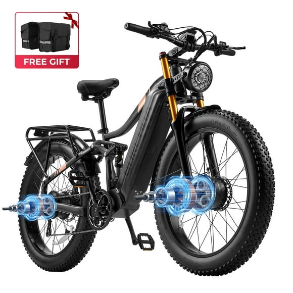 Dual Motors AWD 2000W Electric Bike for Adult 26'', UL2849 48V 30AH Removable Battery E-mountain bike 4.0 Fat Tire up to 35MPH&120Miles Long Range Off-road Ebike Beach Dual Hydraulic&Brakes E-Bicycle