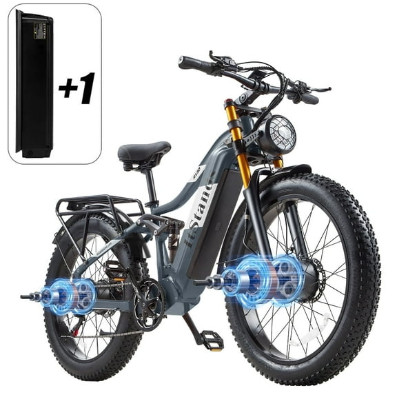 Dual Motors AWD 2000W Electric Bike for Adult 26'', UL2849 48V 60AH Removable Battery E-mountain bike 4'' Fat Tire up to 35MPH&200Miles Long Range Off Road Ebike Beach Dual Hydraulic&Brakes E-Bicycle