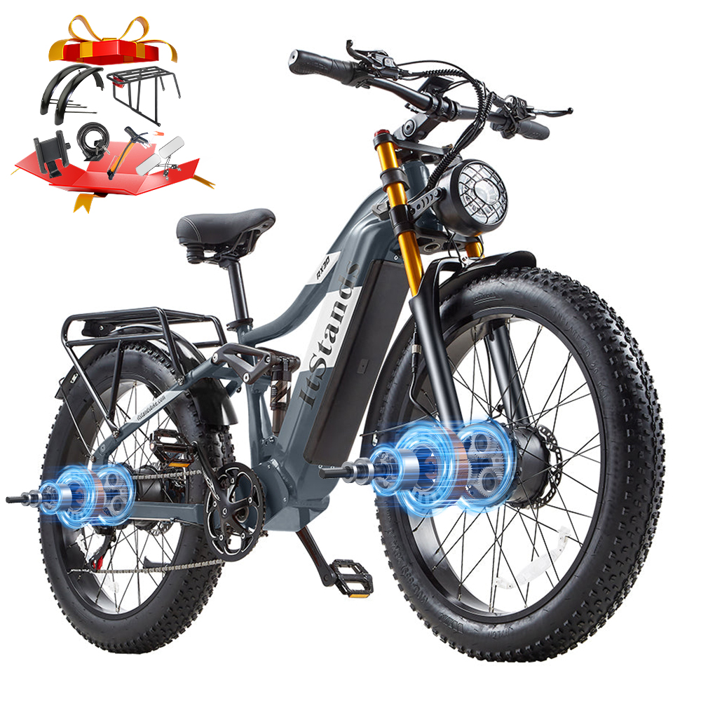 Dual Motors AWD 2000W Electric Bike for Adult, UL2849 48V 30AH Removable Battery E-mountain Bike 26X4"Fat Tire up to 35MPH&120 Miles Long Range Off Road Ebike Beach Snow Dual Hydraulic&Brakes Bicycle