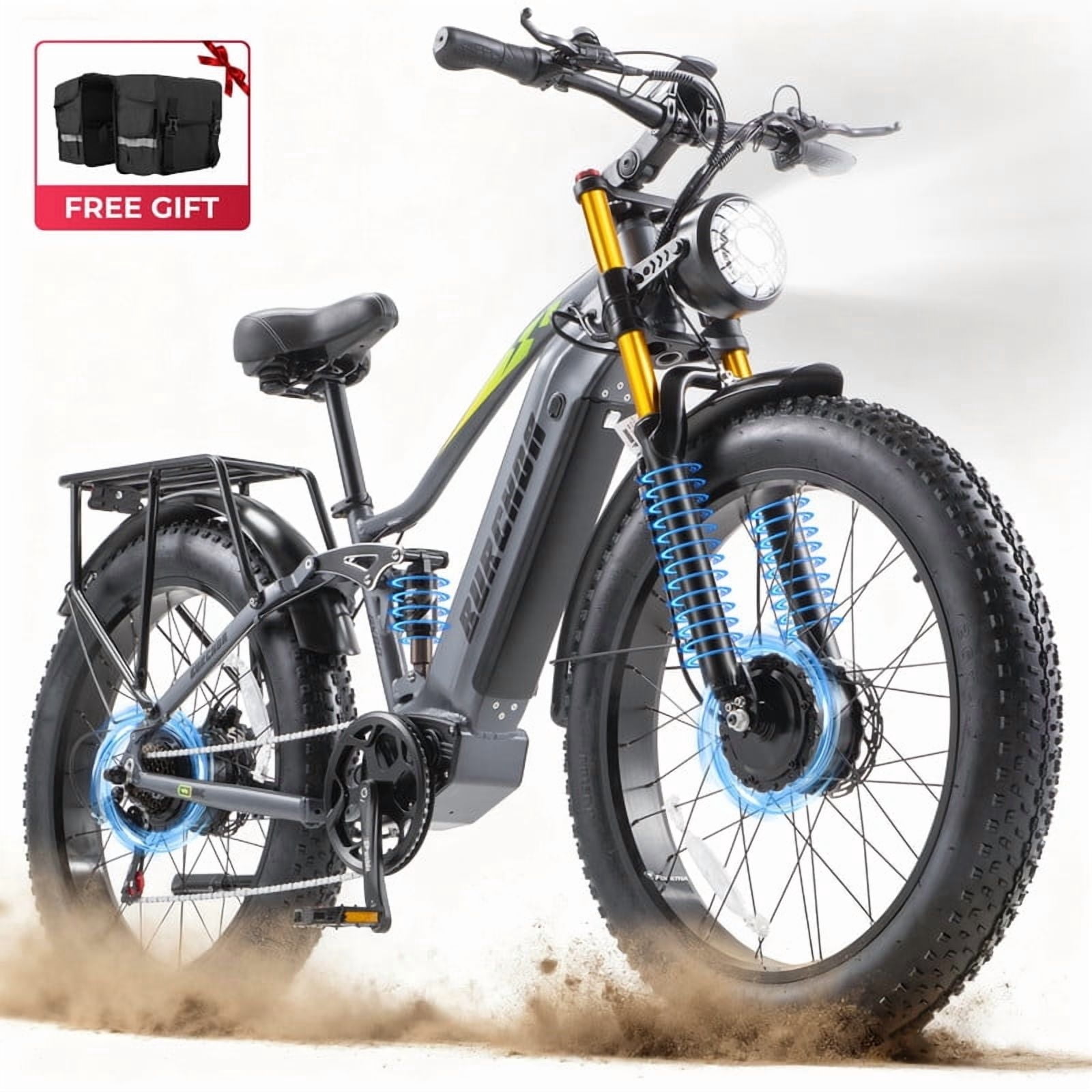 Dual Motors AWD 3000W Electric Bike for Adult 26'', UL2849 48V 20AH Removable Battery E-mountain bike 4.0 Fat Tire up to 32MPH Long Range Off-road Ebike Dual Hydraulic&Full Suspension Bicycles