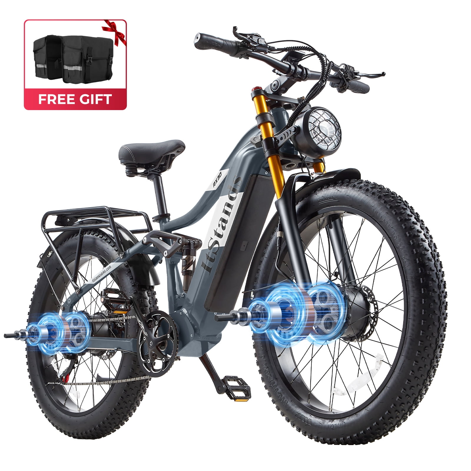 Dual Motors AWD 3000W Electric Bike for Adult 26'', UL2849 48V 30AH Removable Battery E-mountain bike 4.0 Fat Tire up to 35MPH&120Miles Long Range Off-road Ebike Beach Dual Hydraulic&Brakes E-Bicycle