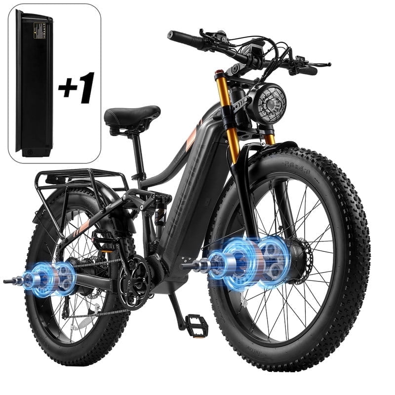 Dual Motors AWD 3000W Electric Bike for Adult 26'', UL2849 48V 60AH Removable Battery E-mountain bike 4.0 Fat Tire up to 35MPH&200Miles Long Range Off-road Ebike Beach Dual Hydraulic&Brakes E-Bicycle
