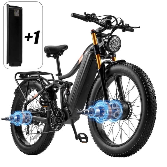 Dual Motors AWD 3000W Electric Bike for Adult 26'', UL2849 48V 60AH Removable Battery E-mountain bike 4.0 Fat Tire up to 35MPH&200Miles Long Range Off-road Ebike Beach Dual Hydraulic&Brakes E-Bicycle