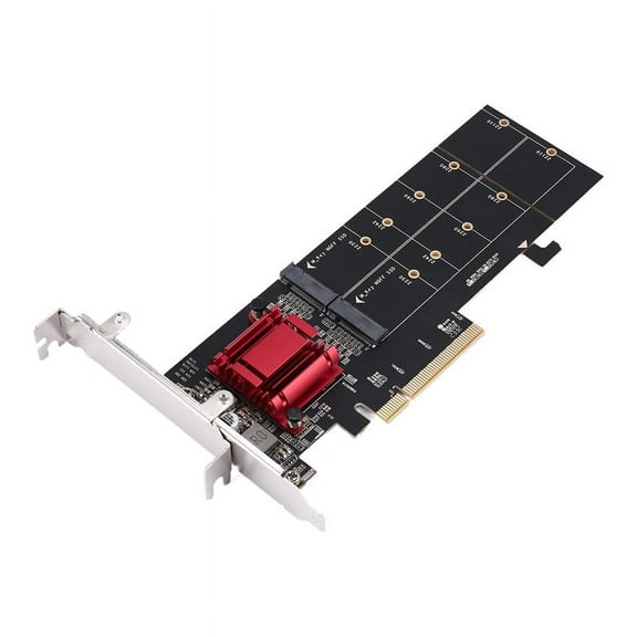 Dual NVMe PCIe Adapter,M.2 NVMe SSD to PCI-E 3.1 X8/X16 Card Support M.2 (M Key) NVMe SSD 22110/2280/2260/2242,1x Dual NVMe PCIe Adapter 1x Low-Profile PCI-e Bracket 2x SSD Mounting Screws,Black