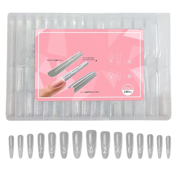 Dual Nail Forms for Polygel, 240 Pc Reusable Almond Coffin Extension Molds for Nail Art