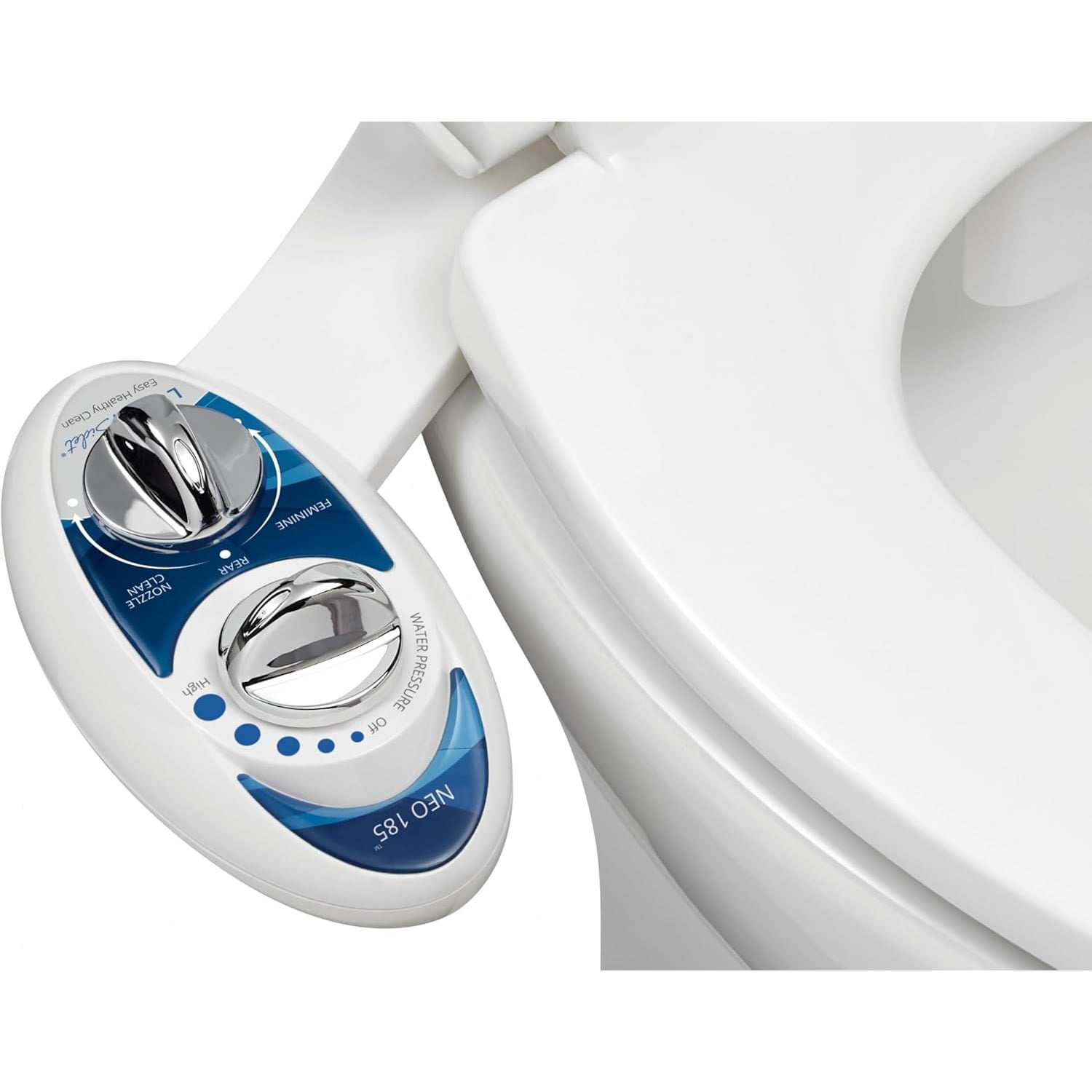 Dual Nozzle, Self-Cleaning, Non-Electric Bidet Attachment for Toilet Seat, Adjustable Water Pressure, Rear & Feminine Wash (Blue)