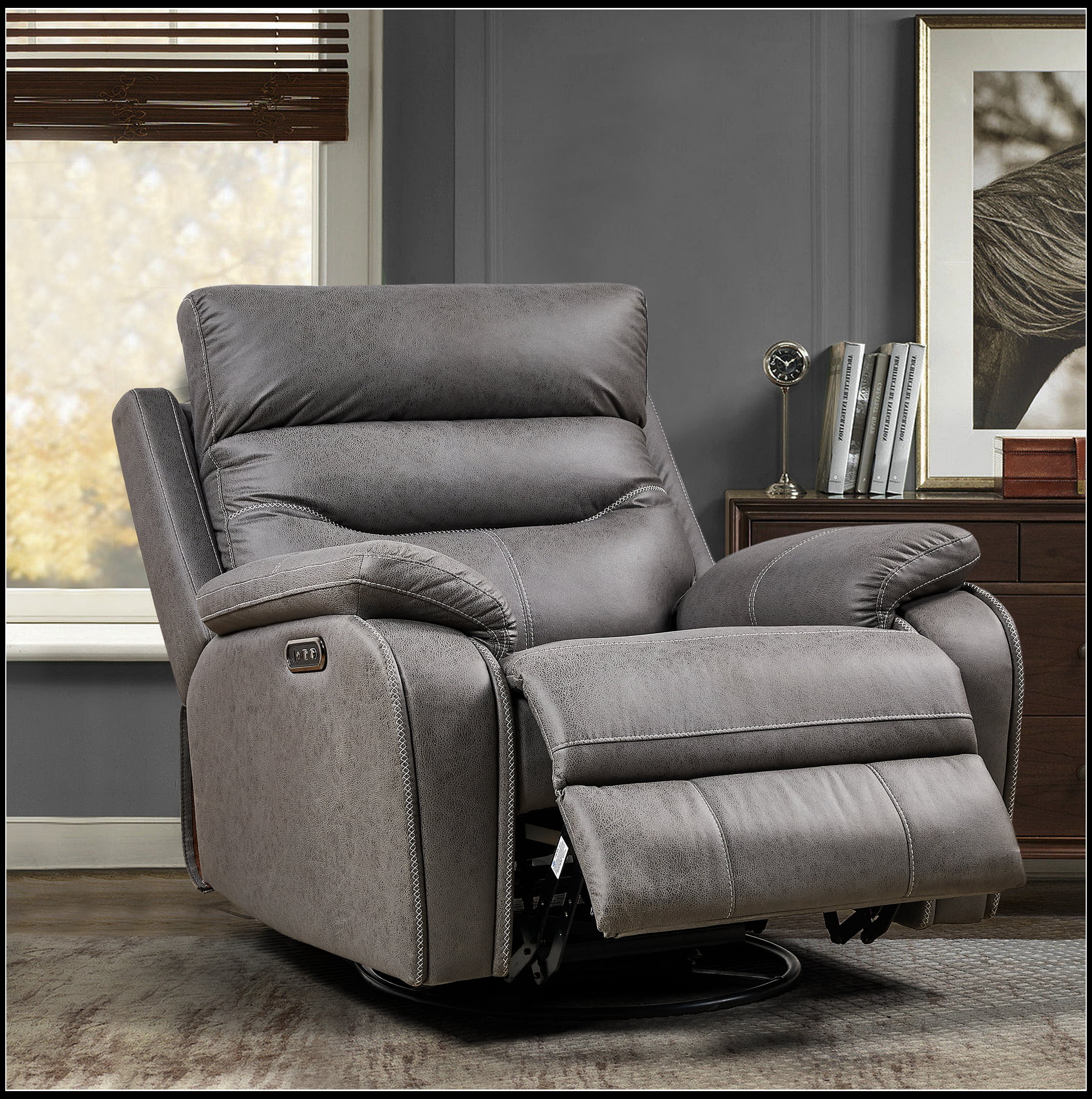 Dual OKIN Motor Rocking and 240 Degree Swivel Single Sofa Seat recliner Chair Infinite Position ,Head rest with power function