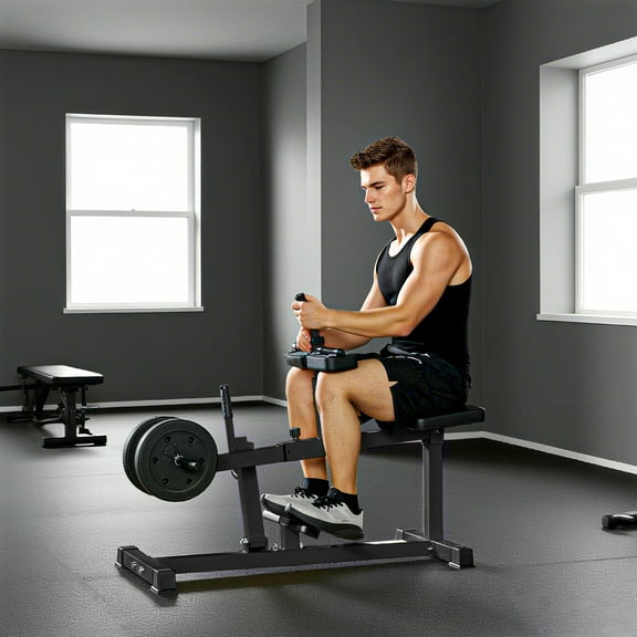 Dual Olympic Weight Leg Machine With Adjustable Foot Platform In Black
