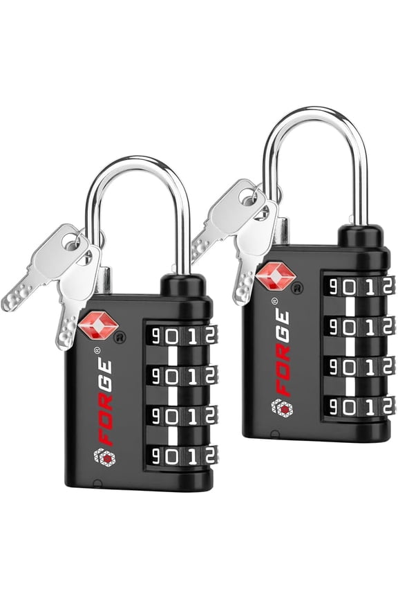 Dual-Opening: Key or Combination Lock, TSA Approved Lock for Luggage, Pelican case, Travel, Gym, School,Luggage Combination Lock,Travel Bag Lock (Black 2 Pack)