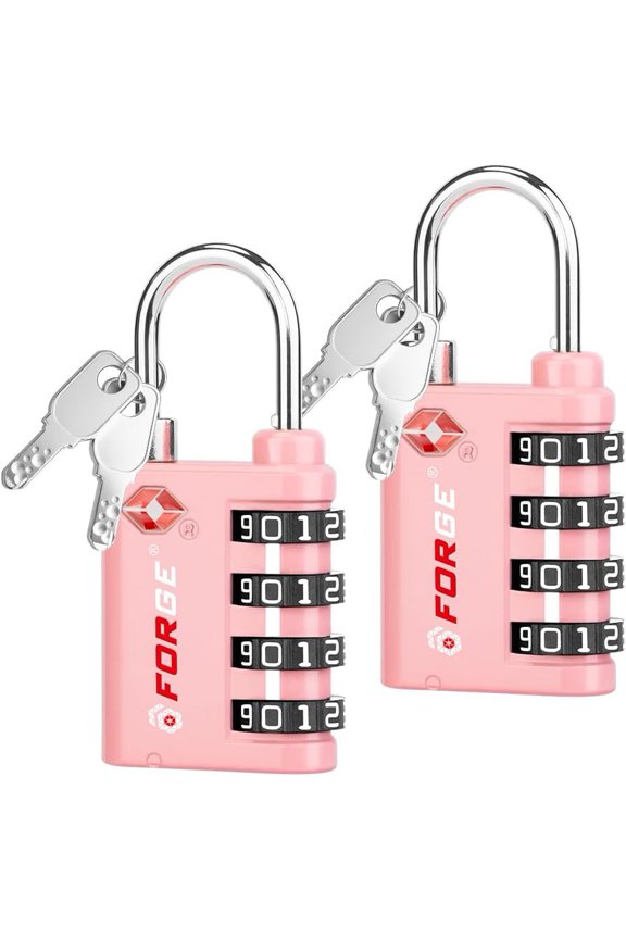 Dual-Opening: Key or Combination Lock, TSA Approved Lock for Luggage, Pelican case, Travel, Gym, School, Luggage Combination Lock, Travel Bag Lock (Pink 2 Pk)