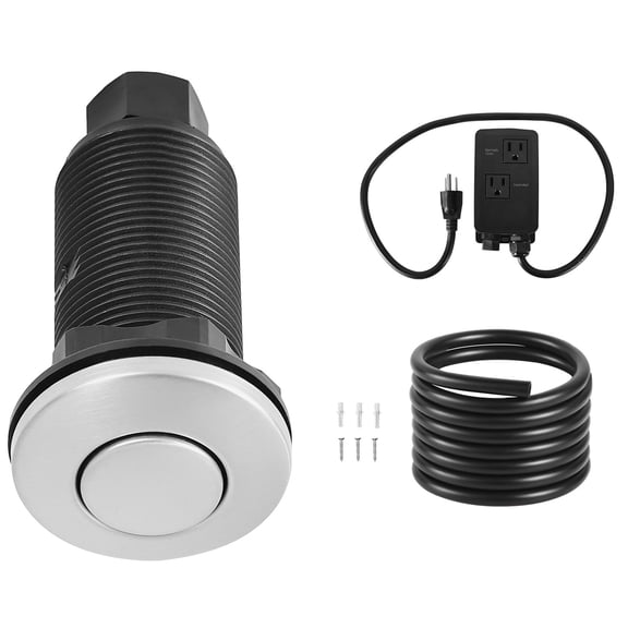 Dual Outlet Air Switch Kit for Food Waste Disposal,3.5-inch Brushed Silver Stainless Steel ON/OFF Button for Granite and Quartz Countertops