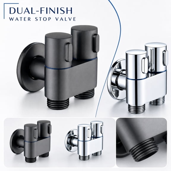 Dual-Outlet Brass Water Stop Valve, 1/2 Inch Threaded Wall-Mounted Faucet with Independent Control Knobs for Washing Machine & Bidet B