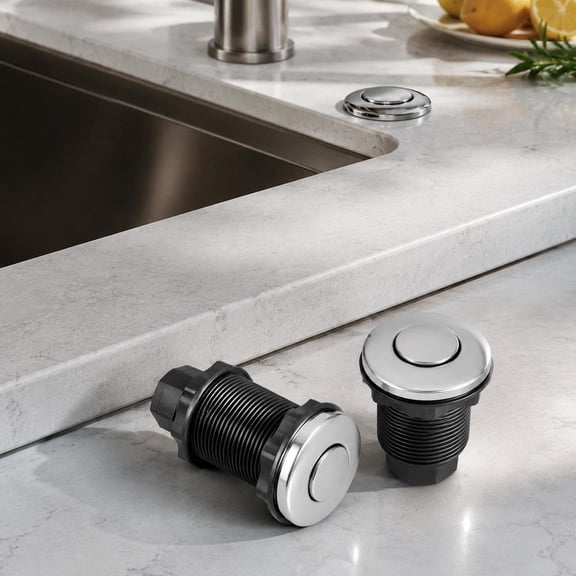Dual Outlet Garbage Disposal Air Switch Kit, 2.5 Inch Brushed Nickel Push Button for Stainless Steel Countertops