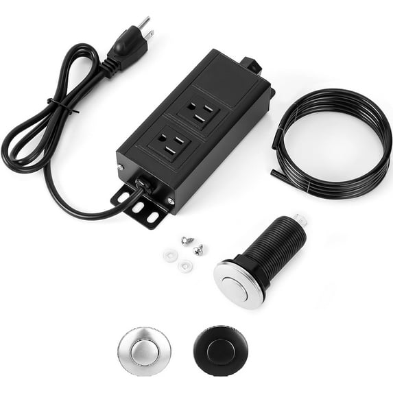 Dual Outlet Garbage Disposal Air Switch Kit, UL Listed Sink Top Air Switch for Food Waste Disposal, 3.58” Extra Long Air Button, Brushed Stainless Steel
