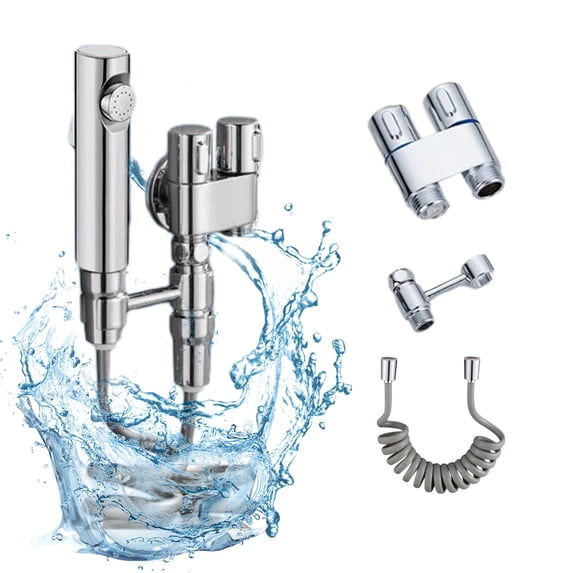 Dual-Outlet Toilet Spray Nozzle with Angle Valves - 14.2x4cm Alloy Booster Flusher for Kitchen ...