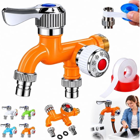Two Socket Outlets Dual Outlet Washing Machine Faucet, Dual Outlet Faucet Adapter with ...