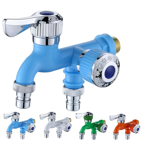 Dual Outlet Washing Machine Plastic Faucet, Multi‑Purpose Two‑Way Water Tap with 4 Color Options for Home Laundry Room