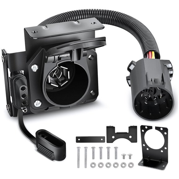 Dual Output Vehicle Side 7 Way RV Blade and 4Way Flat Wiring Harness Multi Tow 4Pin to 7Pin Electric Adapter for RVs Trucks Factory Tows Package USCAR 7Way Sockets Required