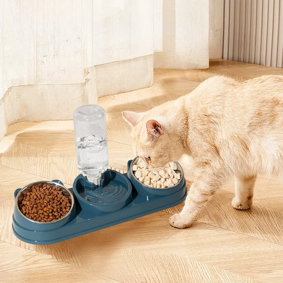 Dual Pet Bowl Set with 15° Tilted Design | 2-In-1 Food & Water Feeder with Anti-Slip Base | Stainless Steel Removable Bowls for Cats & Dogs