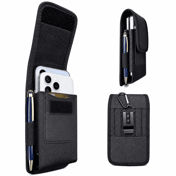Heavy Duty Dual Phone Holster Belt Pouch for iPhone & Samsung, Phone Holder with Multi Tool Storage for Work Outdoor EDC